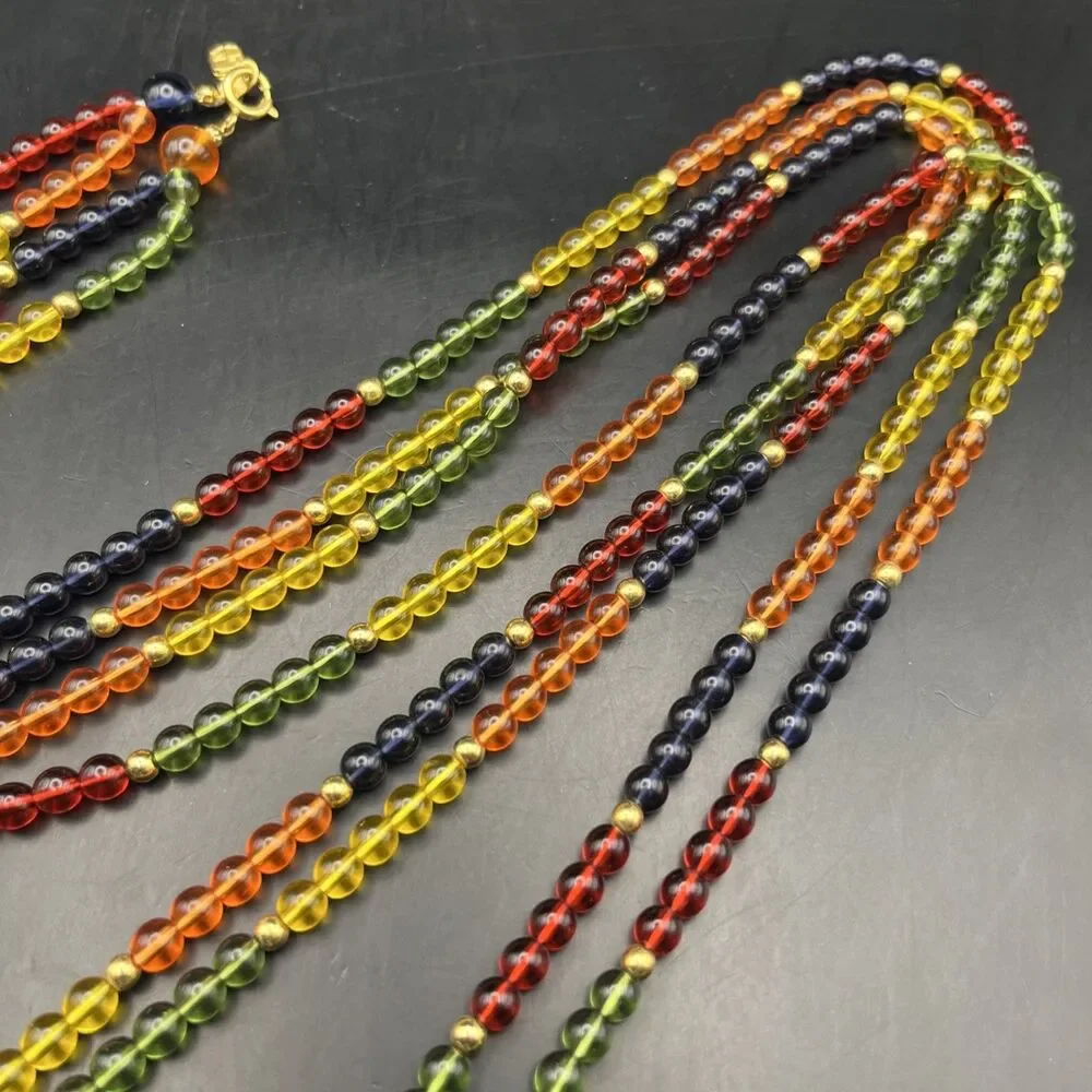 Vintage Liz Claiborne Beaded Lariat Necklace or Belt Colorful Flower Charm 55 In